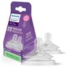 Opakowanie produktu z dwoma przezroczystymi smoczkami, na którym widnieje logo "PHILIPS Avent" oraz napisy: "Natural Response teat", "4 Fast", "2x Teats", "Paper-based packaging 80% less carbon footprint", "0% BPA", "BREAST MILK IS THE BEST FOR BABIES". O
