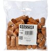 Przezroczysta plastikowa torba zawiera korki do butelek, a na niej znajduje się etykieta z napisem: "OP. JEDNOSTKOWE 652250 Korek z korka 21/16 mm 50 szt. Partia: L084EA 1 op." oraz kod kreskowy. Na dole etykiety widnieje napis: "Przechowywać w suchym i c