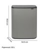 Kosz na śmieci uchylny BRABANTIA Bo Touch 221460 dwukomorowy, do segregacji, System Soft Touch 60L Szary Pojemność [l] 60