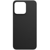 Szaro-czarne etui na telefon z wycięciem na aparat, wykonane z gładkiego materiału. Produkt ma prosty, minimalistyczny design.