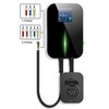 Czarna ładowarka do samochodu elektrycznego z wyświetlaczem pokazującym "EV Charger 11.0 kW" oraz schematem połączeń dla 1-fazowego i 3-fazowego zasilania. Na urządzeniu widoczny jest napis "EV CHARGING STATION".