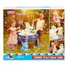 Opakowanie produktu przedstawia stół wodny z bąbelkami, z widocznymi napisami: "little tikes", "BUBBLING OVER WITH FUN!", "Bubble Blower", "Multiple Activity Stations", "Spinning Ferris Wheel", "FOAMO 3-in-1 Water Table". Na zdjęciu widać dzieci bawiące się przy stole, a wokół unoszą się bańki mydlane.