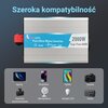 Na zdjęciu znajduje się przetwornica z napisem "EXTRALINK Pure Sine Wave Inverter 2000W Surge Power 4000W CE RoHS 12V" oraz hasło "Szeroka kompatybilność". Poniżej widoczne są ikony urządzeń: laptop, smartfon, tablet, kamera samochodowa, wentylatory, lamp