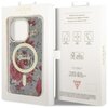 Opakowanie zawiera etui na telefon z kwiatowym wzorem i napisem "Guess" w centralnej części. Na opakowaniu widnieją napisy: "Mobile phone accessory", "Drop protection", "Slim profile", "Easy snap-on", oraz logo "Guess" i informacje o certyfikacie FSC.