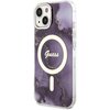 Etui GUESS Golden Marble MagSafe do Apple iPhone 14 Purpurowy Ulica i numer budynku Sławęcińska 12
