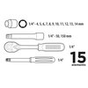 Zestaw kluczy nasadowych TOP TOOLS 38D525 (15 elementów) Rodzaj Zestaw kluczy nasadowych