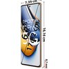 Smartfon z wyświetlaczem o przekątnej 6,70 cala, na ekranie widoczny jest tekst: "realme 11 Pro+ 5G". Wymiary urządzenia to 7,39 cm szerokości, 16,16 cm wysokości i 8,7 mm grubości.