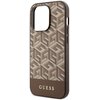 Brązowe etui na telefon z geometrycznym wzorem w kształcie sześcianów, które tworzą literę "G". Na dole etui widnieje złoty napis "GUESS".