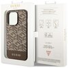 Opakowanie zawiera brązowe etui z wzorem geometrycznym i napisem "GUESS" na dole. Na opakowaniu widnieją napisy: "GUESS EST. 1981", "Mobile phone accessory", "DROP PROTECTION", "SLIM PROFILE", "EASY SNAP-ON", oraz logo FSC i GUESS.