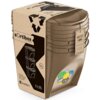 Brązowy kosz na śmieci z serii Sortibox o pojemności 3x25 litrów, z etykietą "eco wood collection" informującą o zawartości do 33% drewna. Na opakowaniu widoczne są symbole recyklingu oraz logo "keden".