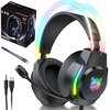 Czarne słuchawki nauszne z mikrofonem i podświetleniem RGB, obok widoczne są kable z końcówkami USB i mini-jack oraz opakowanie z napisem "ONIKUMA X26 Professional Gaming Headset". Na nausznikach znajduje się kolorowe logo.