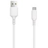 Biały kabel USB z końcówkami USB i USB-C, z widocznymi detalami konstrukcyjnymi na złączach. Kabel jest prosty, z gładką powierzchnią i delikatnymi wcięciami na złączach.