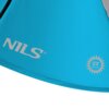 Niebieski materiał namiotu z widocznym logo "NILS" oraz oznaczeniem "UV PROTECTION" w kształcie słońca.