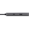 Na zdjęciu widoczny jest szary hub z dwoma portami: USB Typu C i HDMI. Hub ma prostokątny kształt z zaokrąglonymi krawędziami.