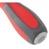 Zdjęcie przedstawia uchwyt wkrętaka o czerwono-szarej kolorystyce z metalowym zakończeniem. Produkt ma ergonomiczny kształt, a powierzchnia uchwytu jest gładka.