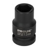 Czarna nasadka udarowa z widocznym napisem "PROLINE 18413 CR-MO 13mm". Produkt ma cylindryczny kształt z sześciokątnym otworem na jednym końcu.