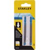 Opakowanie zawiera dwa brzeszczoty marki STANLEY, model STA25042, umieszczone w przezroczystym plastikowym etui na tle żółto-niebieskiej kartonowej wkładki. Na opakowaniu widnieje napis "STANLEY" oraz informacje o kompatybilności z różnymi markami narzędz