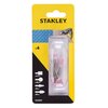 Opakowanie zawiera cztery różowe kamienie szlifierskie z metalowymi trzonkami, umieszczone w przezroczystym plastikowym etui. Na opakowaniu widnieje logo "STANLEY", ilustracja wiertarki oraz oznaczenia rozmiarów: "⌀11mm", "⌀10mm", "⌀8mm", "STA30005".