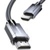 Na zdjęciu widoczny jest szary kabel HDMI z plecionym oplotem, zakończony metalowymi wtykami, na których znajdują się napisy "UGREEN" i "HDMI".