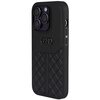 Czarne etui na telefon wykonane z prawdziwej skóry, z widocznym logo Audi w centralnej części. Dolna część etui ma wzór w formie pikowanej kratki.