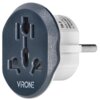Adapter podróżny z ciemnoszarą przednią częścią i białą tylną, z widocznymi otworami na różne typy wtyczek oraz napisem "VIRONE" na przodzie. Na boku znajduje się tekst: "TA-5 Made in P.R.C. ORNO-LOGISTIC UL. RONI, KLOW".