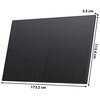 Na zdjęciu widoczny jest czarny panel fotowoltaiczny o wymiarach 172,2 cm na 113,4 cm i grubości 3,5 cm. Produkt to "Fotowoltaika balkonowa ECOFLOW Classic Plus".
