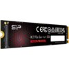 Czarny dysk SSD z oznaczeniami "SP" oraz "M.2 PCIe Gen 4 x 4 SSD" na etykiecie, z dodatkowymi napisami "NVMe" i "3D NAND" w czerwonych polach. Widoczne są także symbole certyfikacyjne oraz napis "Warranty void if removed".