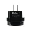 Czarny adapter podróżny z dwoma bolcami, na którym widnieje logo "dpm" oraz napis "Adapter nie zmienia napięcia, Adapter does not covert voltage, PF01US-B". Adapter ma błyszczącą powierzchnię i prosty, kompaktowy design.