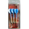 Opakowanie zawiera trzy niebieskie rzutki z metalicznymi uchwytami, umieszczone na tle z napisem "WORLD OF DART". Na górze opakowania widnieje tekst: "3 Soft-Messing Dartpfeile, 7g mit Nylonsicherheits-spitze, 3 Ersatzspitzen", a obok logo "BEST".