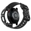 Czarny pasek SPIGEN Rugged Armor Pro do Samsung Galaxy Watch 6 Classic (43mm) z widocznymi detalami konstrukcji, takimi jak otwory wentylacyjne i zapięcie. Na pasku znajduje się subtelne logo producenta.