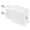 Biała ładowarka sieciowa z dwoma metalowymi bolcami i portem USB-C. Na obudowie widoczny jest napis "Fast Charging" oraz symbol błyskawicy.