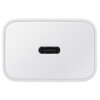 Biała ładowarka sieciowa z zaokrąglonymi rogami, posiadająca pojedynczy port USB-C na środku. Produkt jest prosty w designie, bez widocznych napisów ani logo.