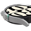 Przezroczyste etui ARAREE Nukin jest nałożone na zegarek Samsung Galaxy Watch 6 (40 mm), z widocznym dużym, stylizowanym napisem na tarczy zegarka. Na etui znajduje się mały, zielony element oraz napis "airee".