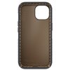 Szare etui na telefon z wyraźnym otworem na aparat, posiada teksturę zapewniającą lepszy chwyt. Na wewnętrznej stronie widoczne są napisy: "Speck", "Designed for Impact" oraz "Presidio2 Armor Cloud".