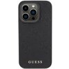 Czarne etui na telefon z wytłoczonym wzorem 4G i logo "GUESS" w dolnej części. Etui jest przeznaczone do modelu Apple iPhone 15 Pro Max.