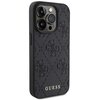 Czarne etui na telefon z wytłoczonym wzorem 4G i diamentowym motywem. Na dole etui widnieje złoty napis "GUESS".