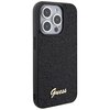 Czarne etui na telefon z teksturowaną powierzchnią i wycięciem na aparat. Na dole etui znajduje się złoty napis "Guess".
