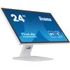 Monitor z białą ramką i podstawą, na ekranie widoczny jest niebieski ekran z białymi napisami: "24”", "iiyama", "ProLite T2452MSC", oraz ikonami "IPS" i "10 PCAP".