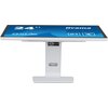 Monitor o przekątnej 24 cale z niebieskim ekranem, na którym widnieją napisy: "24”", "iiyama", "ProLite T2452MSC", "IPS", "10 PCAP". Monitor jest zamontowany na białej podstawie z otworem na kable.