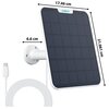 Biały panel solarny z logo "reolink" na górze, zamontowany na uchwycie z kablem, z widocznymi wymiarami: 17,46 cm szerokości, 21,061 cm wysokości i 6,6 cm głębokości.