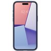 Niebieskie etui do telefonu widoczne z boku, z trzema przyciskami na krawędzi. Na powierzchni etui znajduje się logo "spigen".
