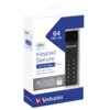 Opakowanie pendrive'a z klawiaturą marki Verbatim, model Keypad Secure, o pojemności 64 GB, z interfejsem USB-C 3.2 Gen 1 i szyfrowaniem sprzętowym 256-bit AES. Na opakowaniu widoczne są napisy: "USB-C", "Keypad Secure", "64 GB/Go", "USB 3.2 Gen 1 Drive",