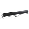Czarny soundbar o długości 800 mm, wysokości 64 mm i głębokości 84 mm, z widocznym logo "SHARP" na przednim panelu. Na górze urządzenia znajdują się przyciski sterujące oraz diody sygnalizacyjne.