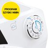 Na obrazie widoczny jest panel sterowania pralki z pokrętłem, na którym znajdują się różne ikony programów prania oraz oznaczenie "ECO 40-60". Obok pokrętła znajduje się żółte kółko z napisem "PROGRAM SZYBKI 14MIN" oraz logo z napisem "hOn".