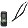 Czarny dalmierz laserowy z wyświetlaczem i przyciskami, z widocznym napisem "DEDRA MC0932" oraz "Dalmierz laserowy Laser Distance Meter 30M". Urządzenie ma przymocowany czarny pasek na nadgarstek.