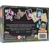 Na zdjęciu znajduje się opakowanie gry karcianej "Mix Tura Gobliny atakują magiczne laboratorium" z kolorową grafiką przedstawiającą goblina oraz różne karty i eliksiry. Widoczny jest tekst opisujący grę, w tym: "Zwariowana gra imprezowa pełna eliksirów, 