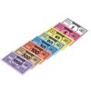 Na zdjęciu widoczne są banknoty z gry Monopoly Mega w różnych kolorach, z nominałami: 1, 5, 10, 20, 50, 100, 500 i 1000. Każdy banknot ma napis "MONOPOLY" oraz odpowiedni nominał w centralnej części.