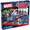 Pudełko gry towarzyskiej z motywem Marvela, z widocznymi postaciami z komiksów oraz planszą do gry z kartami. Na opakowaniu znajdują się napisy "MARVEL" i "Guess Who?", a także oznaczenie wiekowe "6+".