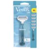 Opakowanie golarki z napisem "Gillette Venus 3 Smooth" zawiera obraz golarki oraz pięć wymiennych wkładów, z oznaczeniem "XL" na żółtym tle. Na opakowaniu widnieje także napis "Skin Cushion" oraz liczba "5" w białym kółku.
