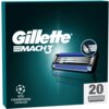 Opakowanie ostrzy do golarki z napisem "Gillette Mach3" oraz logo UEFA Champions League. Na opakowaniu widoczna jest grafika ostrza i liczba "20".